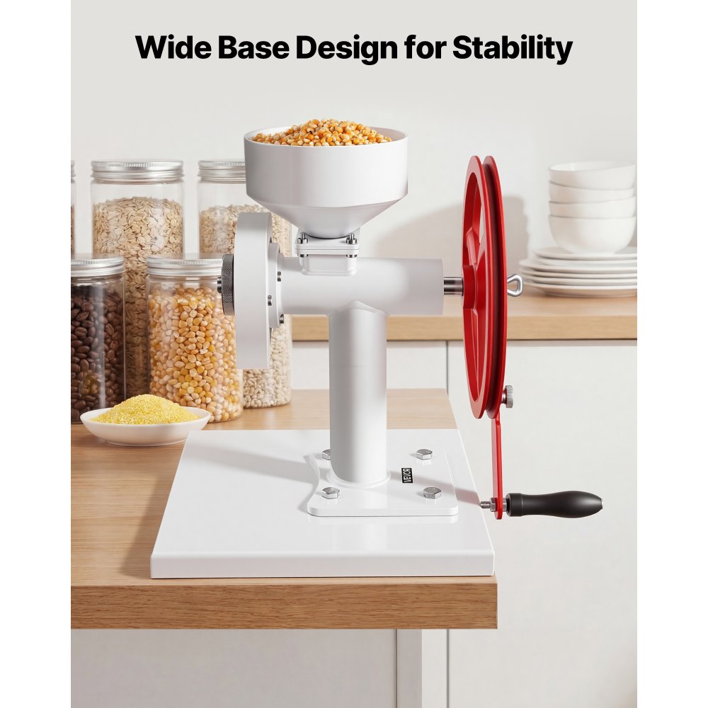 VEVOR Manual Grain Mill with Flywheel, Hand-Crank Corn Grinder, Heavy-Duty Carbon Steel Wheat Grinding Mill with Adjustable Fineness & 0.53 Gallon Hopper for Grains Spices Coffee Beans Nuts