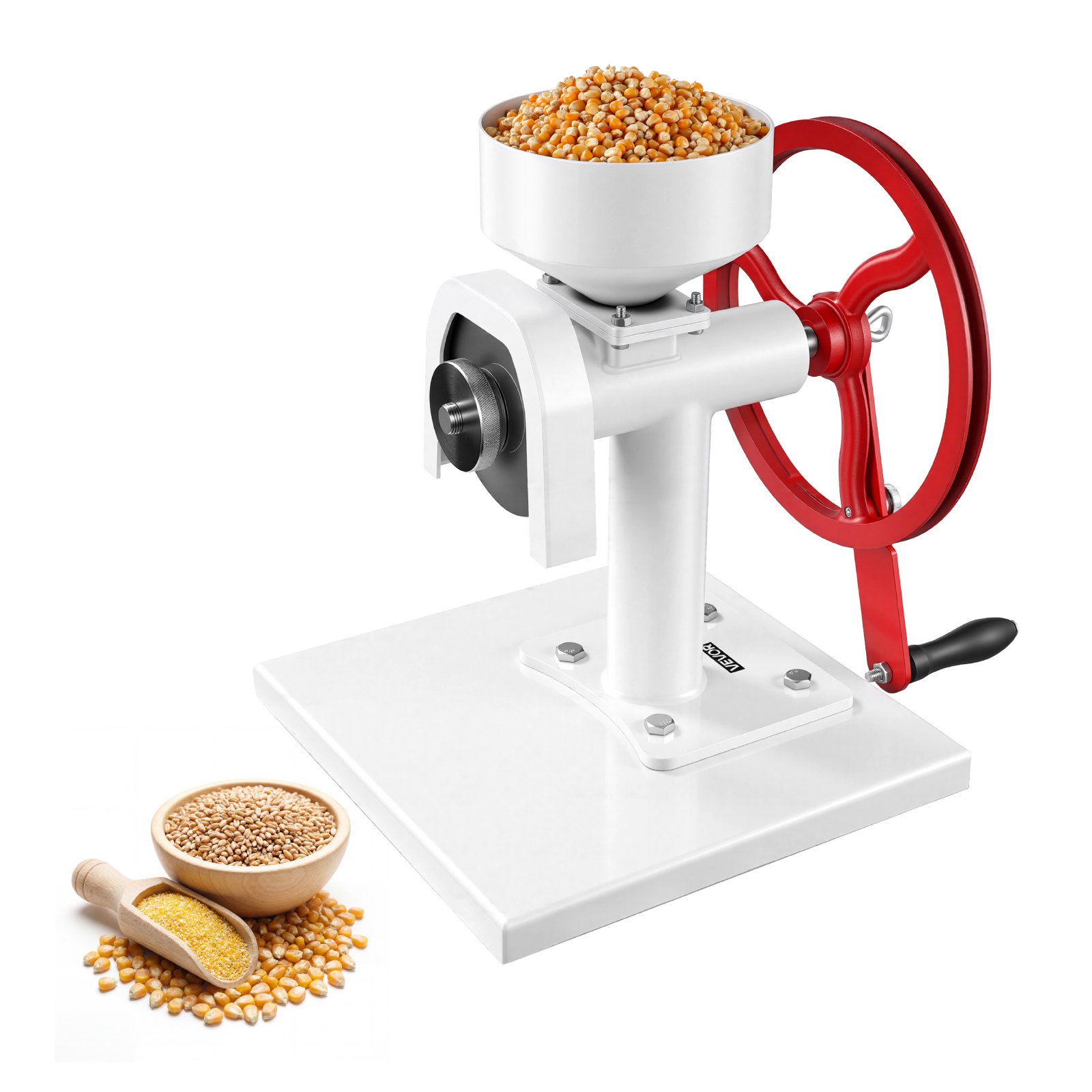 VEVOR Manual Grain Mill with Flywheel, Hand-Crank Corn Grinder, Heavy-Duty Carbon Steel Wheat Grinding Mill with Adjustable Fineness & 0.53 Gallon Hopper for Grains Spices Coffee Beans Nuts