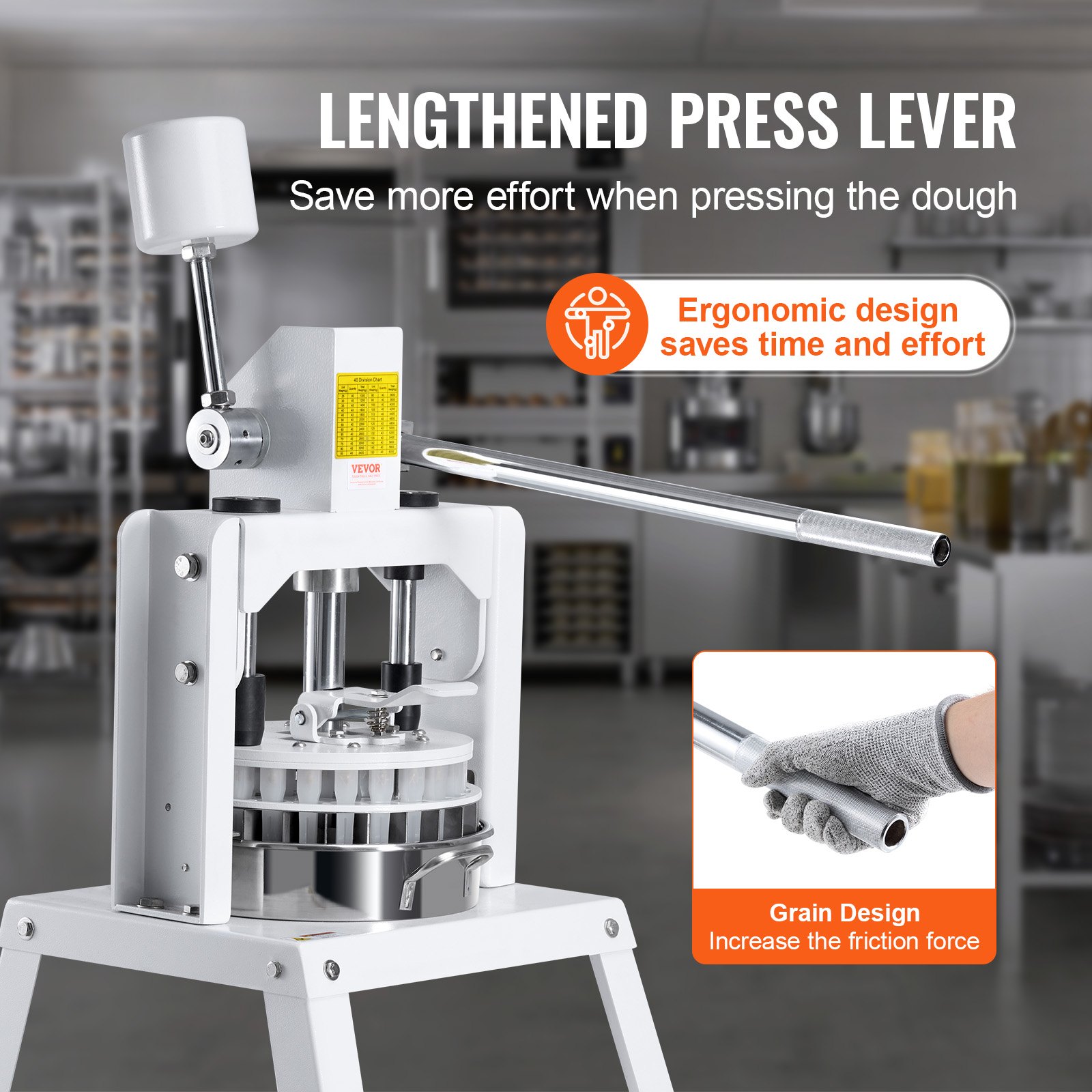 VEVOR Dough Divider Rounder, 40PCS Manual Dough Equal Divider Machine, 1.06oz - 4.94oz Hand Press Dough Cutter with 304 Stainless Steel Tray and Blade, Bread Maker for Bakery, Restaurant, Commercial