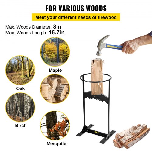 VEVOR Log Splitter 21.8" x 10.8", Wood Splitter for 8" Diameter Wood, Firewood Splitter 7.5 Lbs, Easy to Carry, Manual Log Splitter Made of Q235 Steel, with 4 Screws & Blade Cover, for Home, Campsite