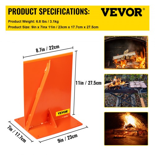 VEVOR Firewood Splitter for Splitting 8" Diameter Wood, Manual Log Splitter 8.7" x 11", Wood Splitter 6.8 Lbs, Easy to Carry, Made of Q235 Steel, with 4 Screws & Blade Cover, for Home, Campsite
