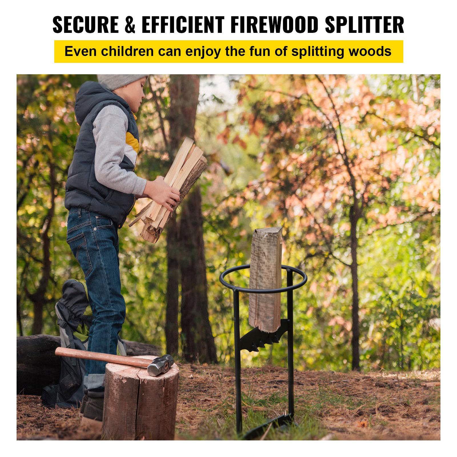 VEVOR Firewood Splitter, Q235 Steel Wood Splitter Wedge, for Splitting 6" Diameter Wood Manual Wedge Wood Splitter, 8.3"x17" Portable Log Splitting w/ 4 Screws & Blade Cover, for Home, Campsite