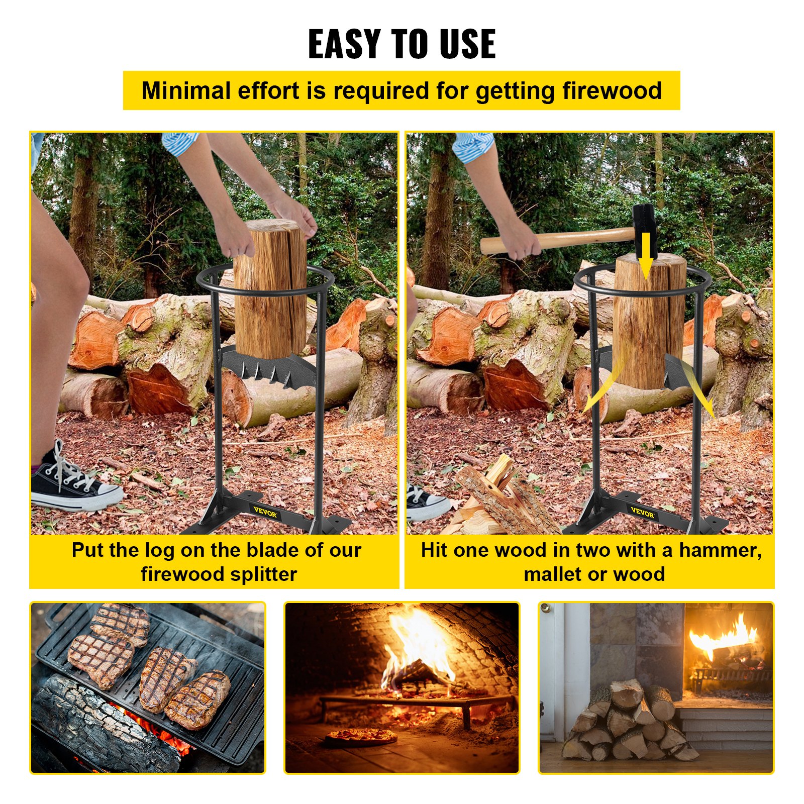 VEVOR Firewood Splitter, Q235 Steel Wood Splitter Wedge, for Splitting 6" Diameter Wood Manual Wedge Wood Splitter, 8.3"x17" Portable Log Splitting w/ 4 Screws & Blade Cover, for Home, Campsite