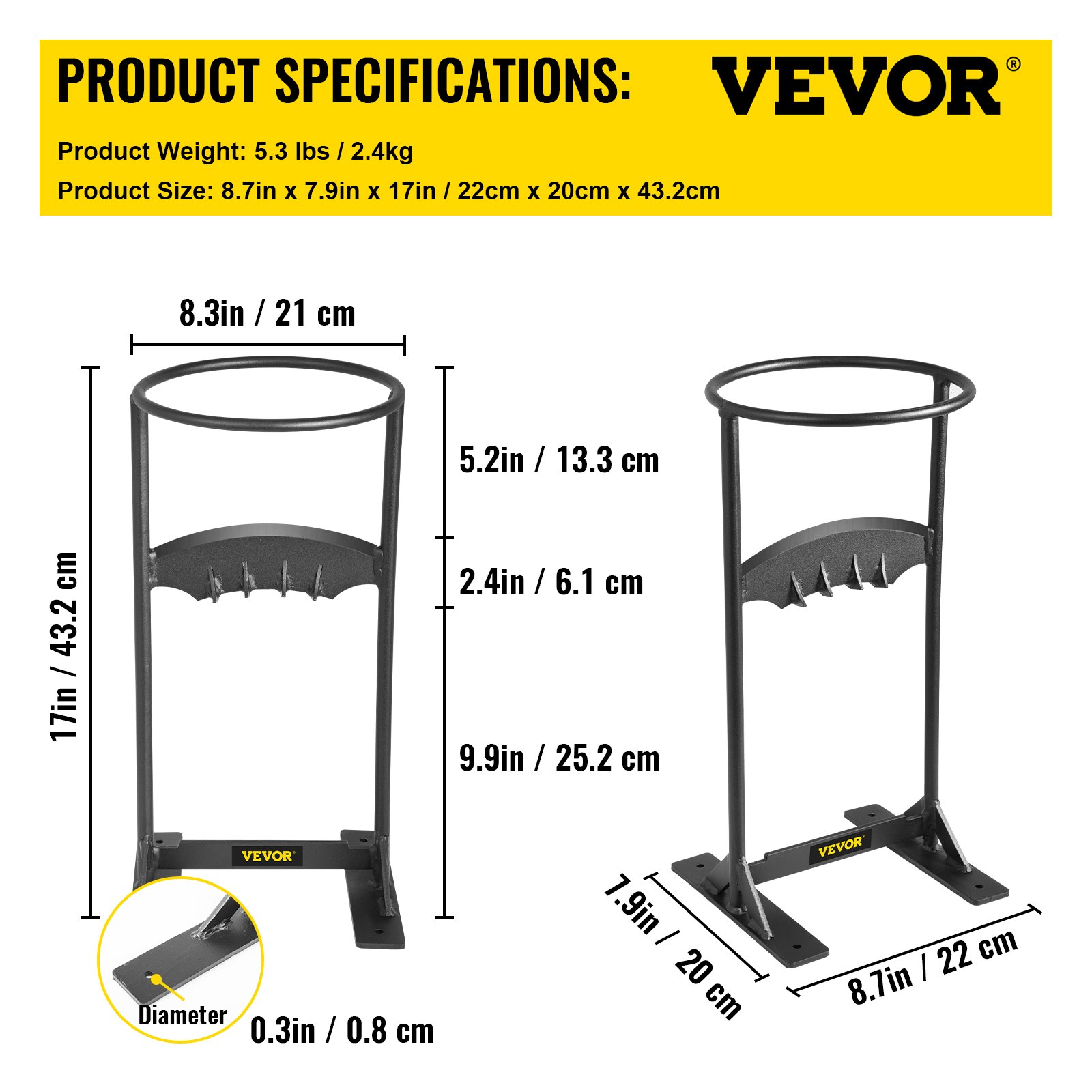 VEVOR Firewood Splitter, Q235 Steel Wood Splitter Wedge, for Splitting 6" Diameter Wood Manual Wedge Wood Splitter, 8.3"x17" Portable Log Splitting w/ 4 Screws & Blade Cover, for Home, Campsite