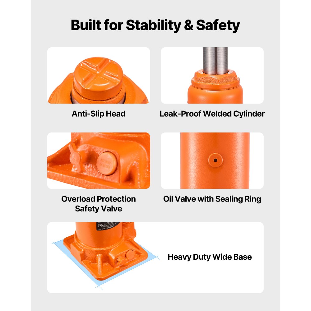 VEVOR Hydraulic Bottle Jack, 10 Ton (22046 lbs) Capacity, 9.3-18.5 Inch Lifting Range, Heavy Duty Welded Bottle Jack for Car, SUV, Pickup, Auto Repair, House Lift and Agricultural Equipment, Orange