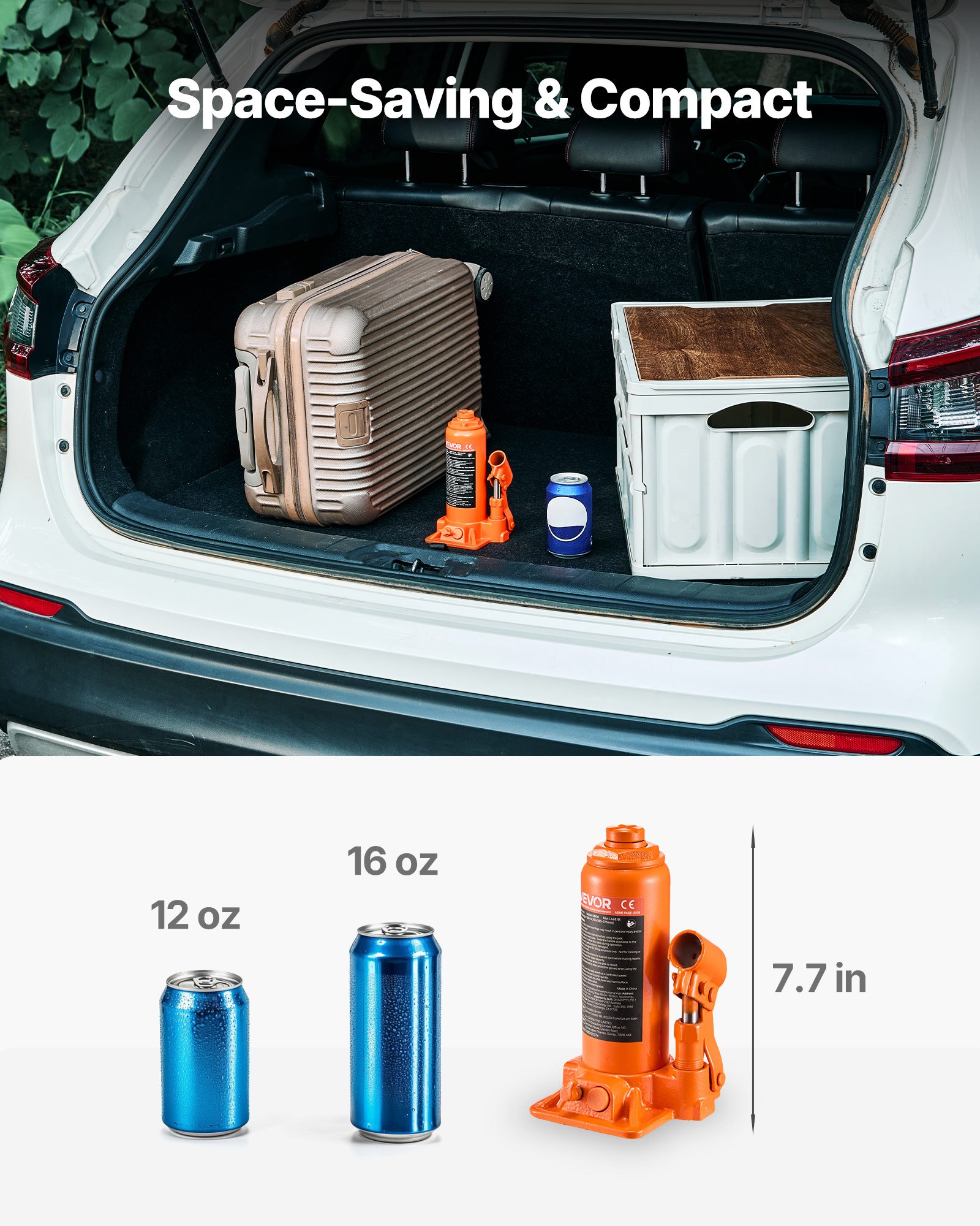 VEVOR Hydraulic Bottle Jack, 6 Ton (13227.6 lbs) Capacity, 7.7-14.8 Inch Lifting Range, Heavy Duty Welded Bottle Jack for Car, SUV, Pickup, Auto Repair, House Lift and Agricultural Equipment, Orange