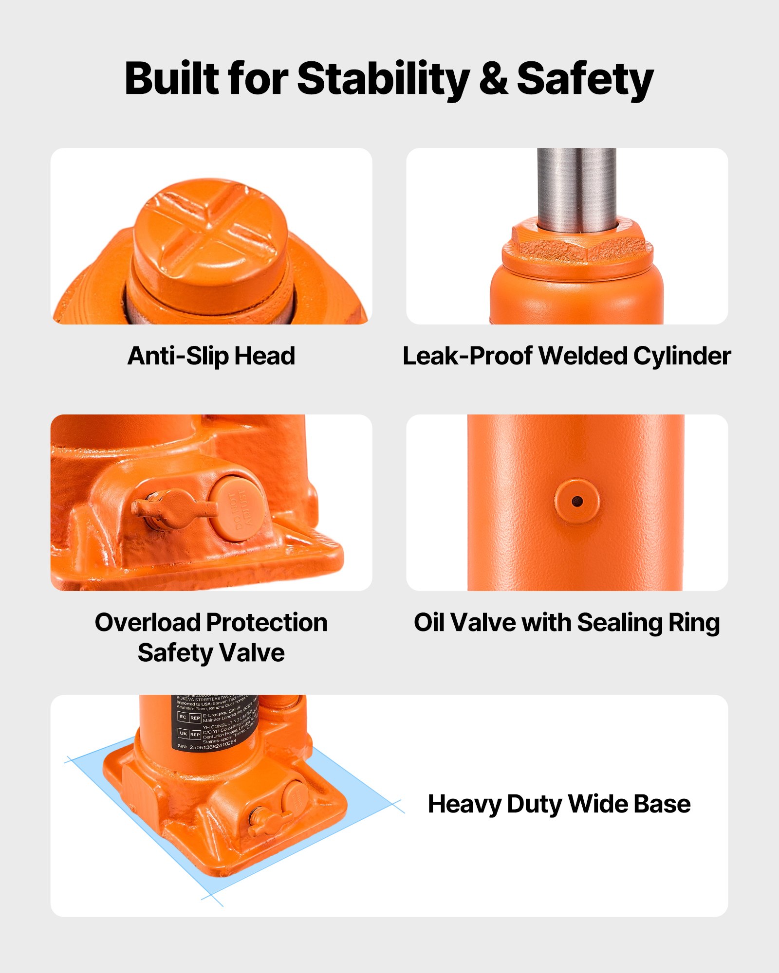 VEVOR Hydraulic Bottle Jack, 6 Ton (13227.6 lbs) Capacity, 7.7-14.8 Inch Lifting Range, Heavy Duty Welded Bottle Jack for Car, SUV, Pickup, Auto Repair, House Lift and Agricultural Equipment, Orange