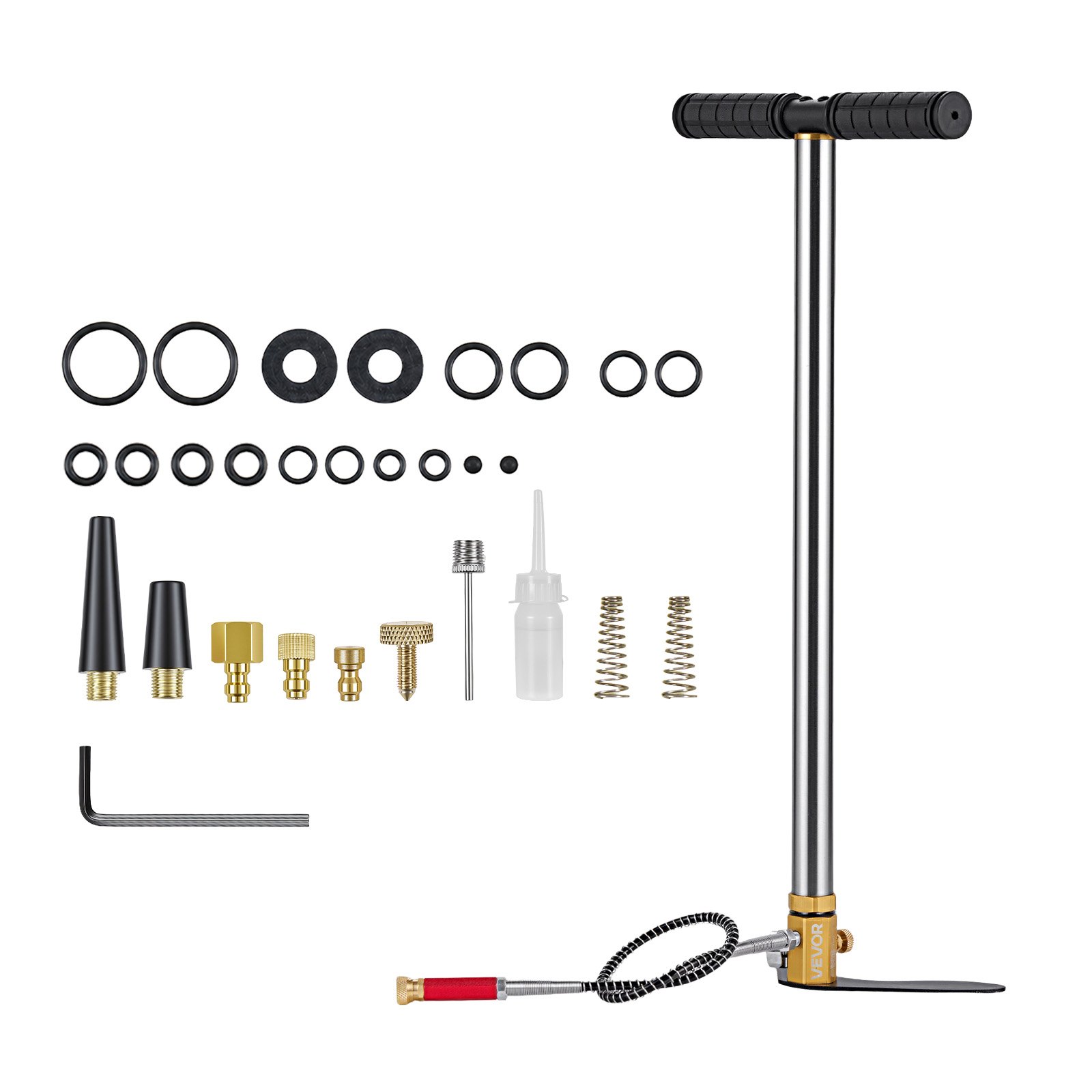 VEVOR PCP Hand Pump, 3 Stage, High Pressure Air Rifle Filling Stirrup Pump, 24.82 MPa 3600 PSI, with Oil-Moisture Filter, Pressure Gauge, Stainless Steel, for Airguns Air Rifles Paintball Tire Filling