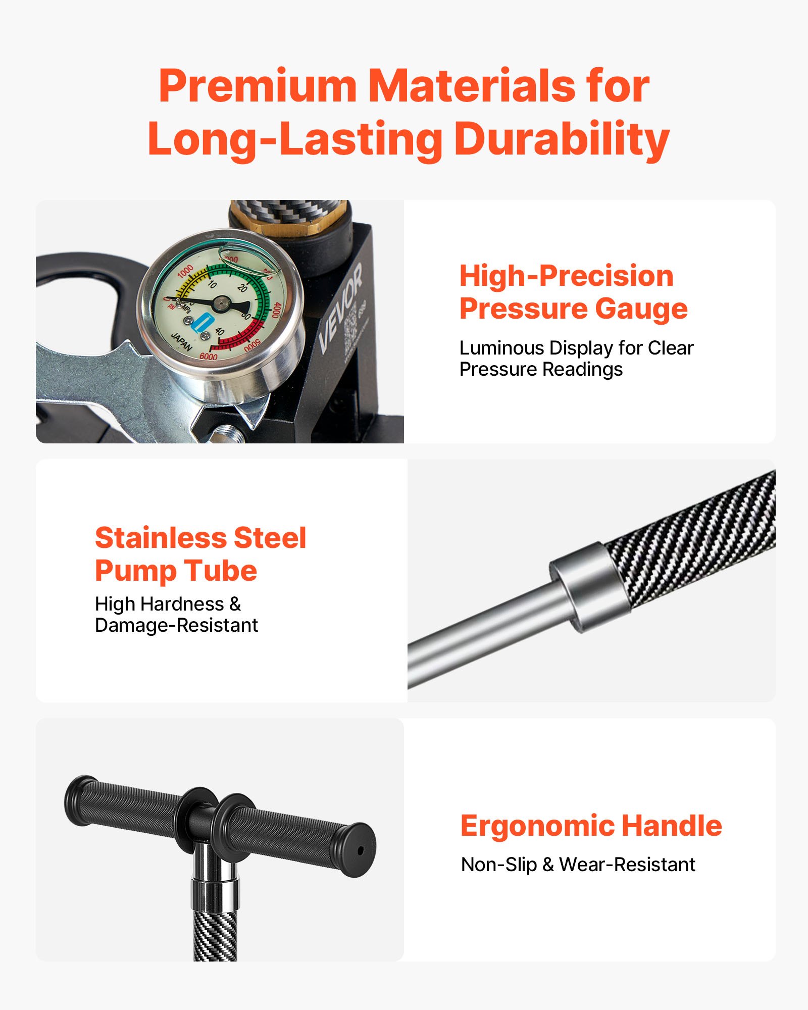 VEVOR PCP Hand Pump, 3.5 Stage, High Pressure Air Rifle Filling Stirrup Pump, 31.03 MPa 4500 PSI, with Oil-Moisture Filter, Pressure Gauge, Stainless Steel Body, for Airguns Paintball Tire Filling