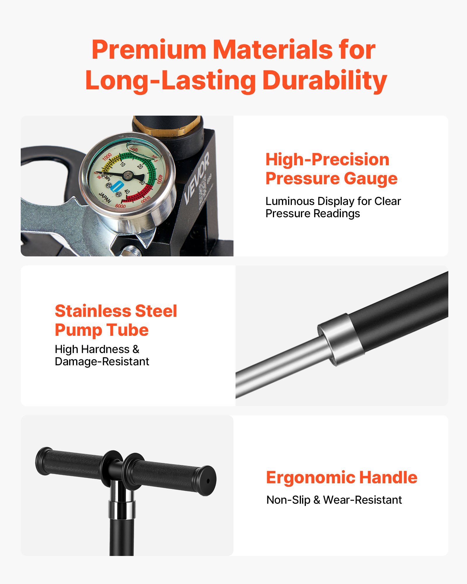 VEVOR PCP Hand Pump, 4 Stage, High Pressure Air Rifle Filling Stirrup Pump, Max 40 MPa 5800 PSI, with Oil-Moisture Filter, Pressure Gauge, Stainless Steel Body, for Airguns Paintball Tire Filling
