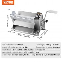 VEVOR Manual Dough Sheeter Machine Max 1/2" Dough Roller Pastry Press Machine