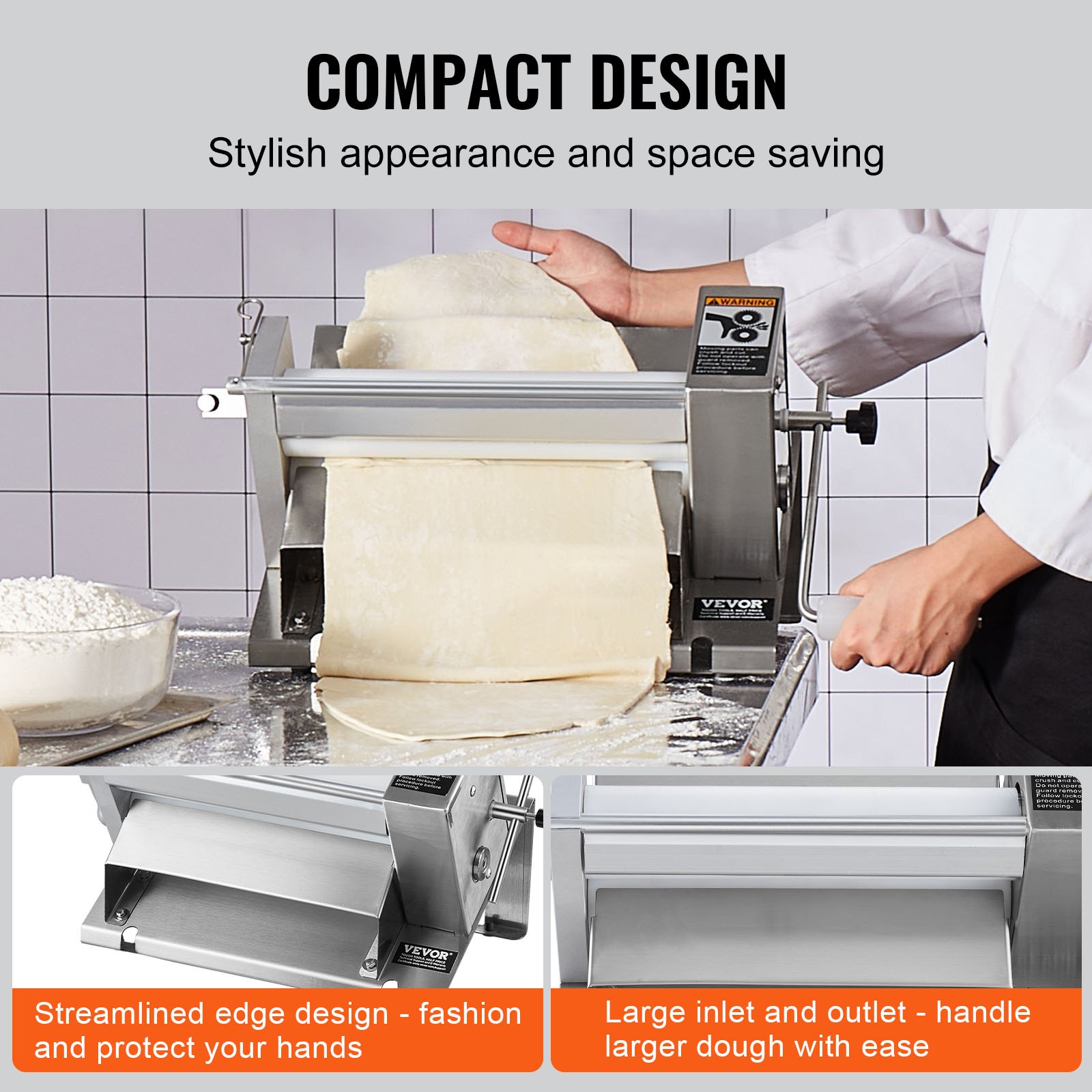 VEVOR Manual Dough Sheeter Machine, Puff Pastry Sheeter and Fondant Roller, Removable Handle, Panel, Roller for Easy Cleaning, Max 1/2 inch Adjustable Thickness, for Home or Small Commercial Kitchens