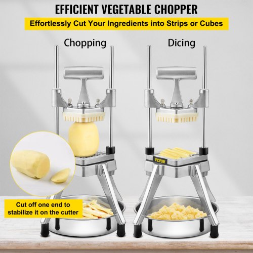 VEVOR French Fry Cutter, 4 Blades in All, Commercial Chopper w/ 1/2 3/8 1/4  inch Blades & 8-Wedger, Vegetable Fruit Dicer w/ Rotatable Handles U-Shaped  Base, for Potato Carrot Cucumber Onion Mushroom 