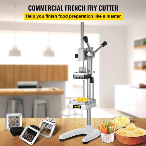 VEVOR French Fry Cutter, 4 Blades in All, Commercial Chopper w/ 1/2 3/8 1/4 inch Blades & 8-Wedger, Vegetable Fruit Dicer w/ Rotatable Handles U-Shaped Base, for Potato Carrot Cucumber Onion Mushroom
