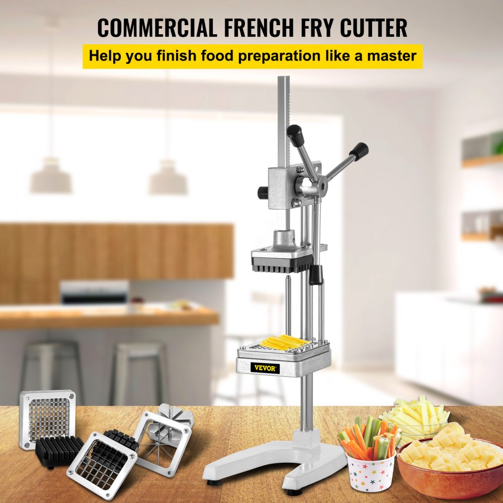 VEVOR French Fry Cutter, Blades in All, Commercial Chopper w/ 1/2 3/8 1/4  inch Blades  8-Wedger, Vegetable Fruit Dicer w/Rotatable Handles U-Shaped  Base, for Potato Carrot Cucumber Onion Mushroom VEVOR US