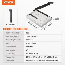 VEVOR Paper Cutter, Guillotine Trimmer, 15" Cut Length, 16 Sheets Capacity, Heavy Duty Guillotine Paper Cutter with Guard Rail/Blade Lock for Cardstock/Cardboard, Paper Trimmer for Home Office School