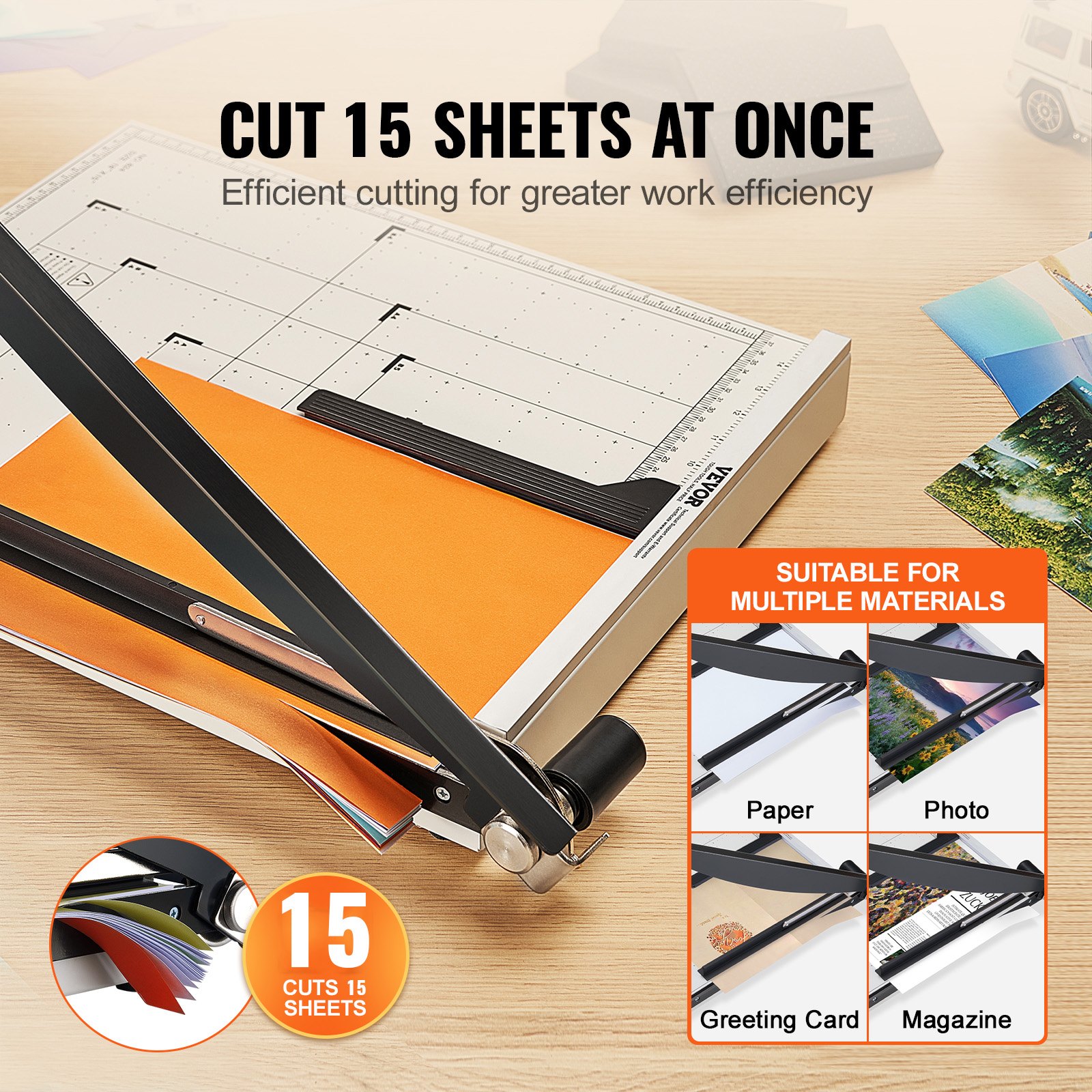 VEVOR Paper Cutter, Guillotine Trimmer, 457.2 mm Cut Length, 20 Sheets Capacity, Heavy Duty Guillotine Paper Cutter with Guard Rail/Blade Lock for Cardstock/Cardboard, Paper Trimmer for Home Office School