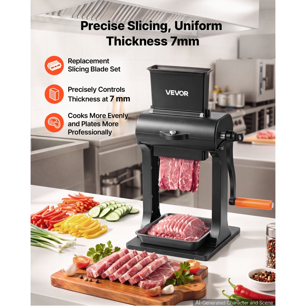 VEVOR 2-in-1 Manual Meat Tenderizer & Beef Jerky Slicer Steak Turkey Pork, Commercial Meat Tenderizer Machine, with Clamp, 15 cm Feed Port, 2 Sets of Stainless Steel Blades, Aluminum Construction