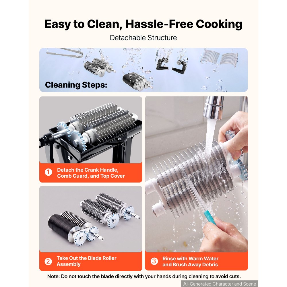 VEVOR 2-in-1 Manual Meat Tenderizer & Beef Jerky Slicer Steak Turkey Pork, Commercial Meat Tenderizer Machine, with Clamp, 15 cm Feed Port, 2 Sets of Stainless Steel Blades, Aluminum Construction