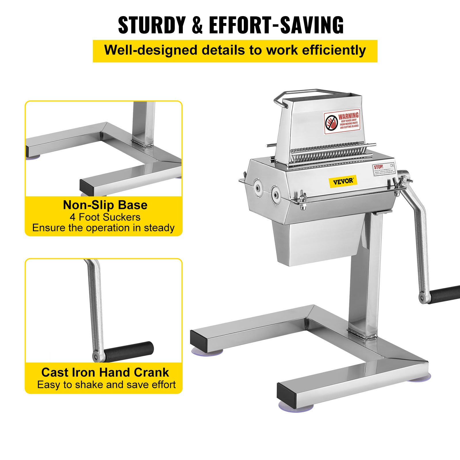 VEVOR manual steak tenderizer with non-slip base and cast iron hand crank.