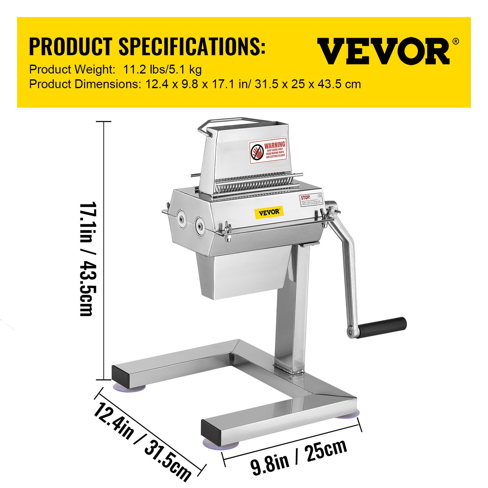 VEVOR manual steak tenderizer with product dimensions and weight displayed.