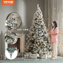 VEVOR 7.5FT Snow Flocked Christmas Tree & 550 Warm White LED Lights 1346 Tips