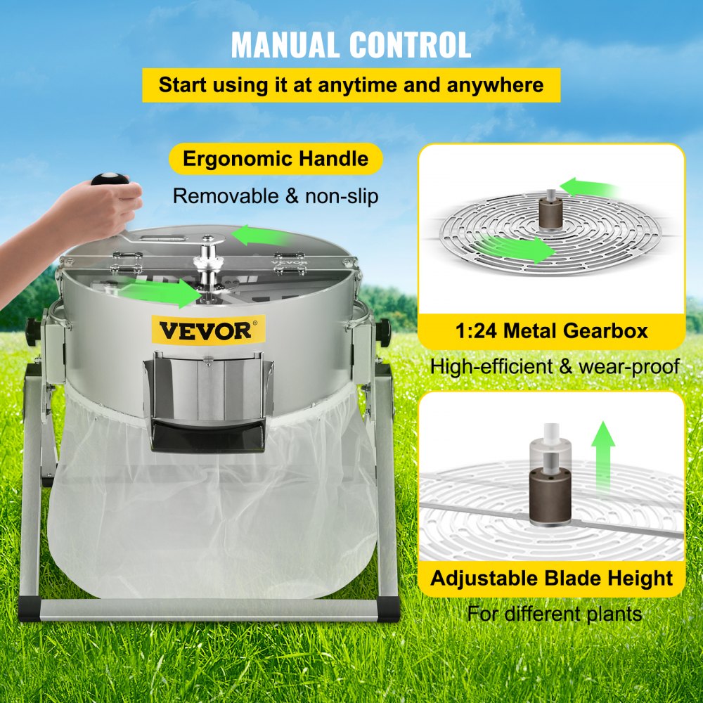 VEVOR Bud Leaf Trimmer, 16 inch Manual, Hydroponic Dry or Wet Plant Trimming Machine with Sharp Stainless Steel Blades & Solid Metal Gearbox & Hand Pruner, Twisted Spin Cut for Herbs, Leaves, Silver