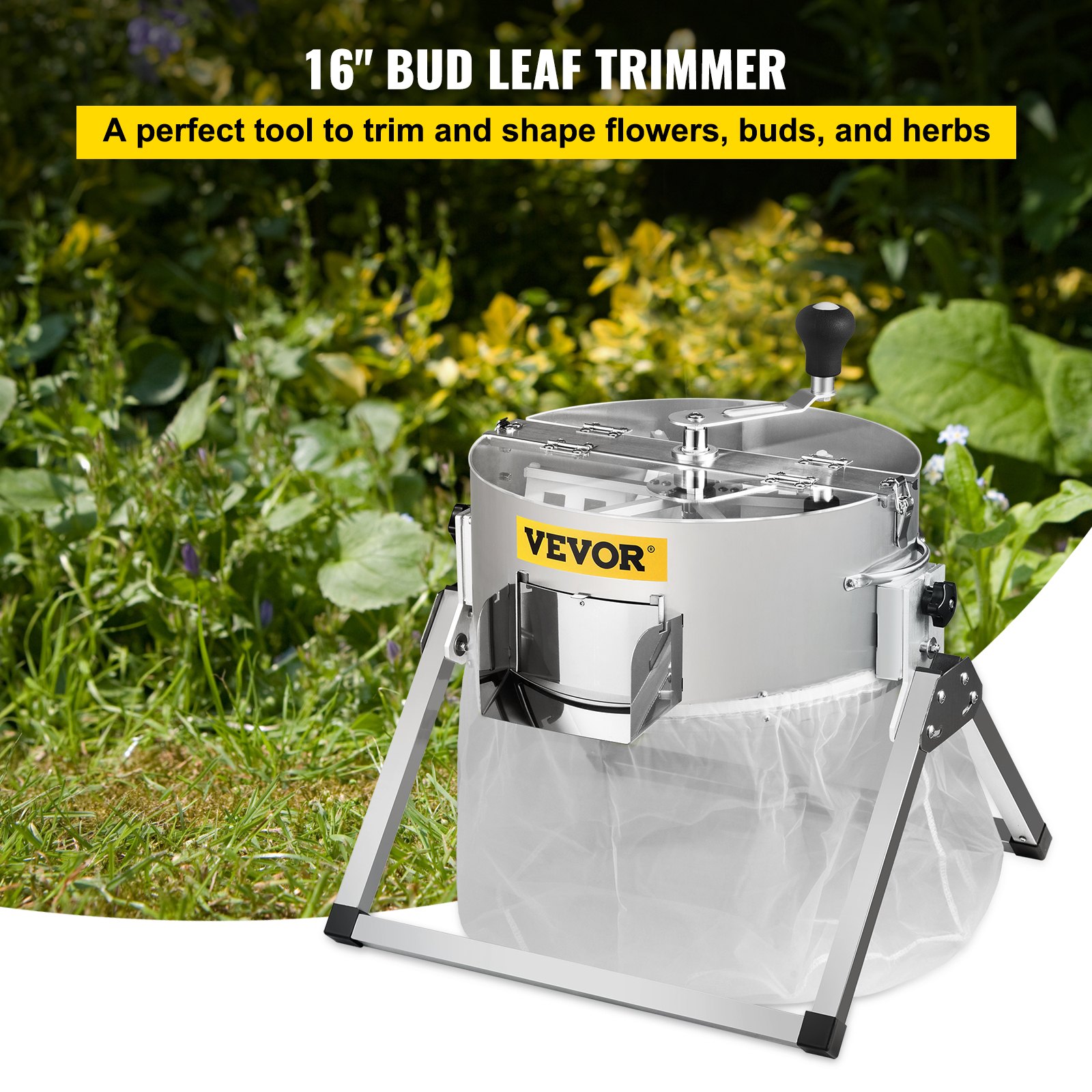 VEVOR Bud Leaf Trimmer, 16 inch Manual, Hydroponic Dry or Wet Plant Trimming Machine with Sharp Stainless Steel Blades & Solid Metal Gearbox & Hand Pruner, Twisted Spin Cut for Herbs, Leaves, Silver