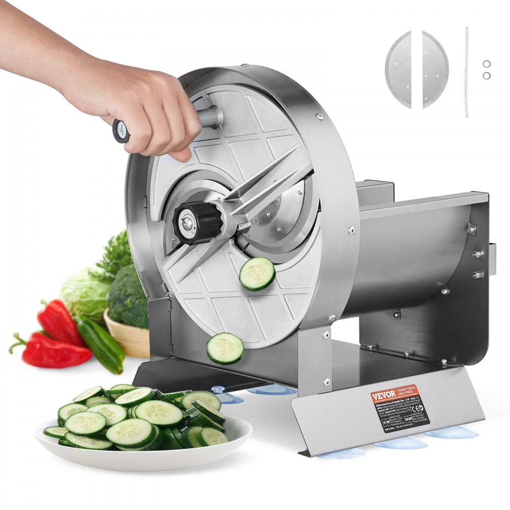 VEVOR manuell grönsaksskärare, 0-0,5"/0-12 mm tjocklek justerbar kommersiell skärmaskin, matskärare i rostfritt stål med 2 extra blad, för potatis, gurka, citron, tomat