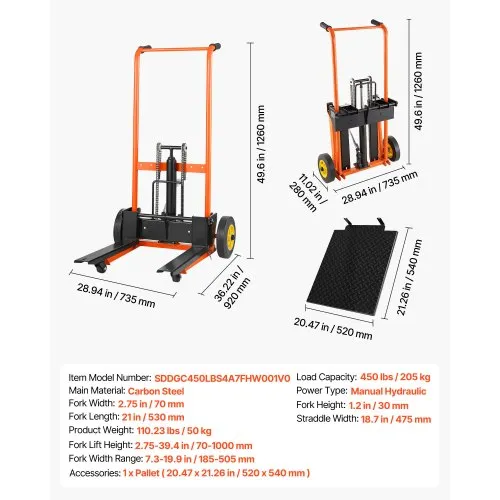 Hüdrauliline virnastaja 205 kg, tõstekõrgus 1000 mm — pilt 7