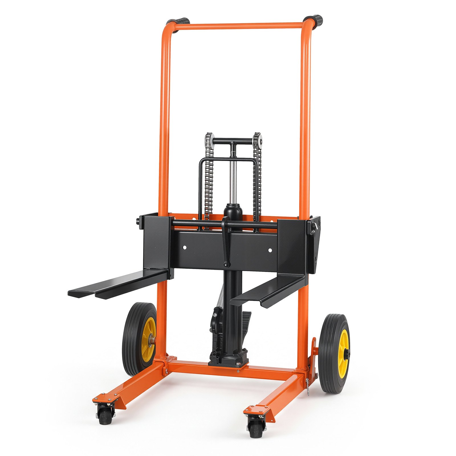 VEVOR Hydraulic Material Lift Winch Stacker, 205 kg Load Capacity, Pallet Truck Dolly with Fork Lift Table, 1000 mm Max Lifting Height, Foldable & Portable Pallet Jack Table Cart, Orange & Black