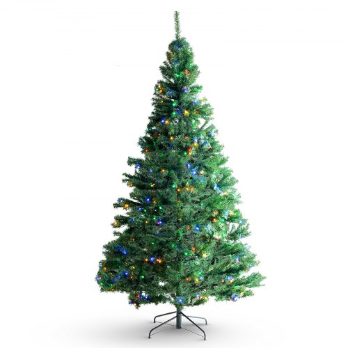 VEVOR Christmas Tree, 6.5ft Prelit Artificial Xmas Tree, Full Holiday Decor Tree with 450 Multi-Color LED Lights, 1227 Branch Tips, Metal Base for Home Party Office Decoration