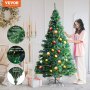 VEVOR Christmas Tree, 6.5ft Prelit Artificial Xmas Tree, Full Holiday Decor Tree with 450 Multi-Color LED Lights, 1227 Branch Tips, Metal Base for Home Party Office Decoration