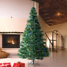 VEVOR Christmas Tree, 6.5ft Prelit Artificial Xmas Tree, Full Holiday Decor Tree with 450 Multi-Color LED Lights, 1227 Branch Tips, Metal Base for Home Party Office Decoration