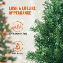 VEVOR Christmas Tree, 7.5ft Prelit Artificial Xmas Tree, Full Holiday Decor Tree with 550 Multi-Color LED Lights, 1346 Branch Tips, Metal Base for Home Party Office Decoration