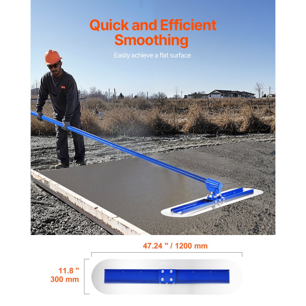 VEVOR Bull Float Magnesium Concrete Float, 47.24 x 11.8 Inch Round End Concrete Float Tool with 4 Aluminum Alloy Replaceable Handles, Cement Finishing Float for Various Industrial Applications