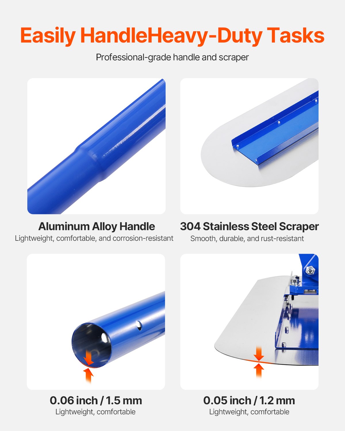 VEVOR Bull Float Magnesium Concrete Float, 47.24 x 7.28 Inch Round End Concrete Float Tool with 4 Aluminum Alloy Replaceable Handles, Cement Finishing Float for Various Industrial Applications