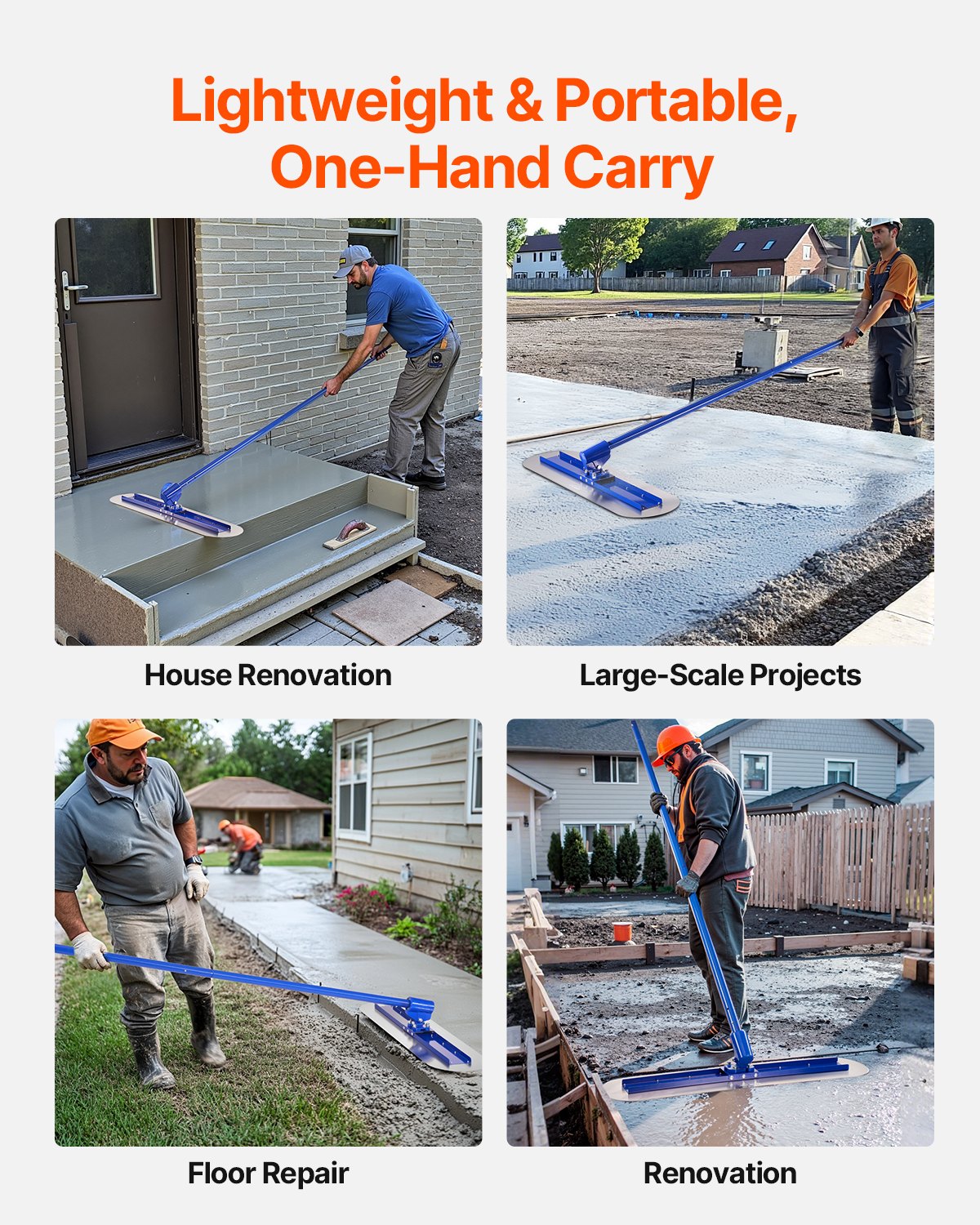 VEVOR Bull Float Magnesium Concrete Float, 47.24 x 7.28 Inch Round End Concrete Float Tool with 4 Aluminum Alloy Replaceable Handles, Cement Finishing Float for Various Industrial Applications