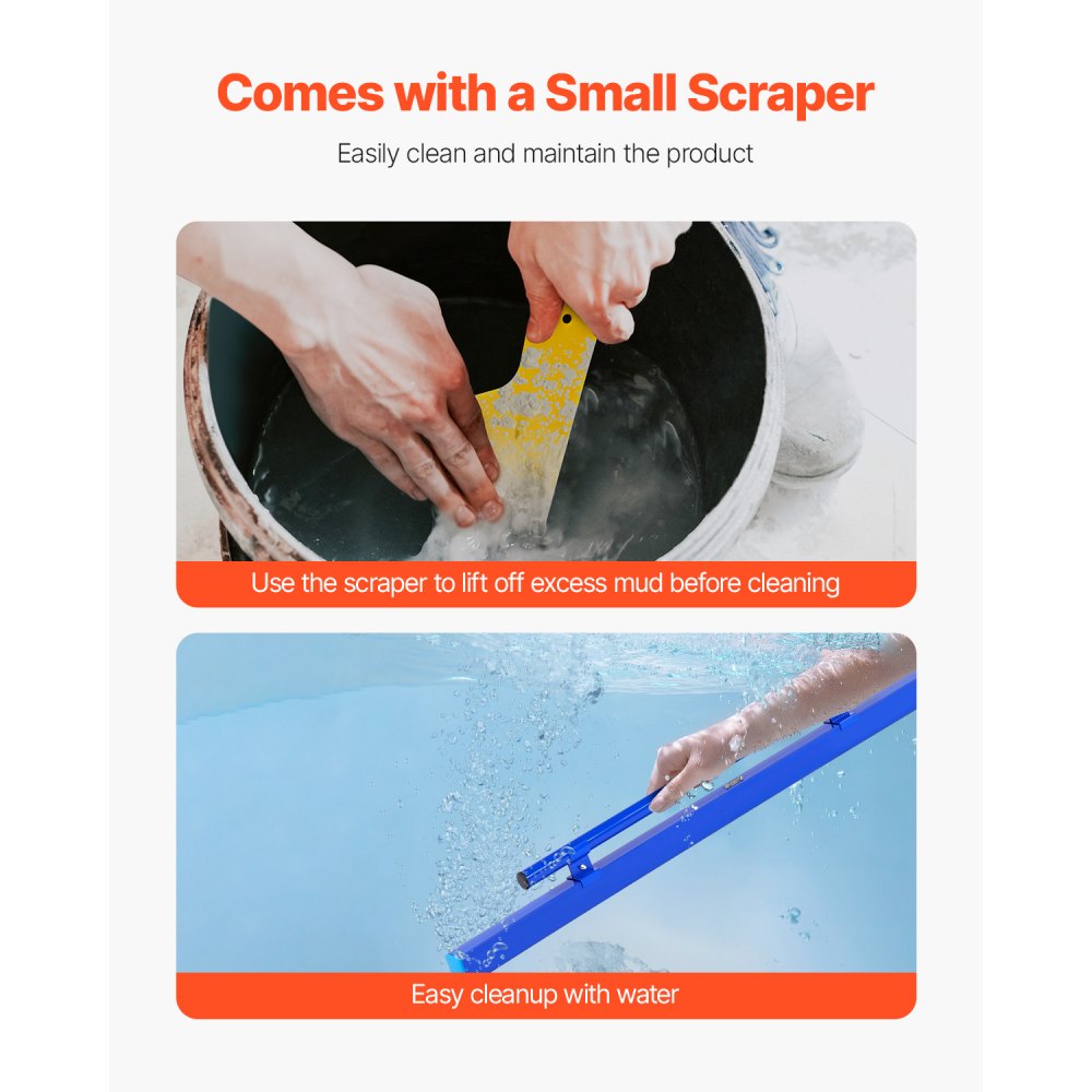 VEVOR Concrete Screed, 48 Inch Screed with Level Vial, Easy Cleanup & End Cap Design, Aluminum Lightweight & Reversable Handle for Leveling Floors, Small-Scale Construction and Home Renovation