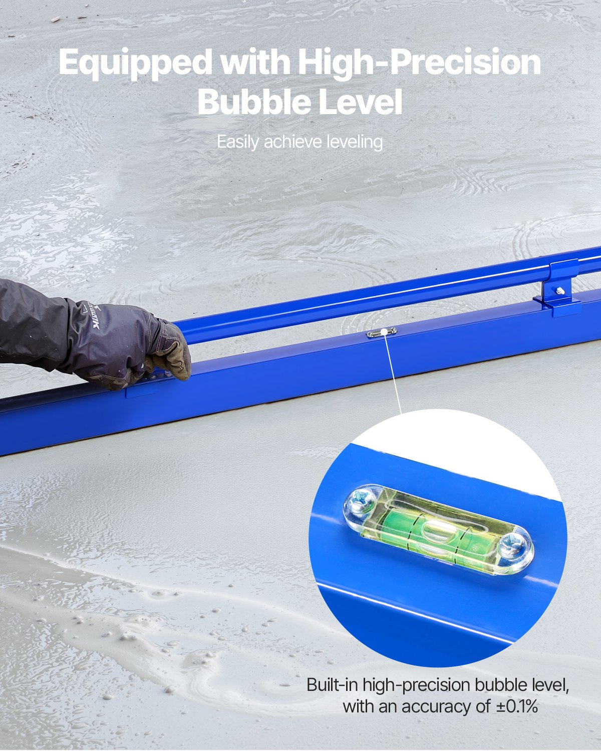 VEVOR Concrete Screed, 48 Inch Screed with Level Vial, Easy Cleanup & End Cap Design, Aluminum Lightweight & Reversable Handle for Leveling Floors, Small-Scale Construction and Home Renovation