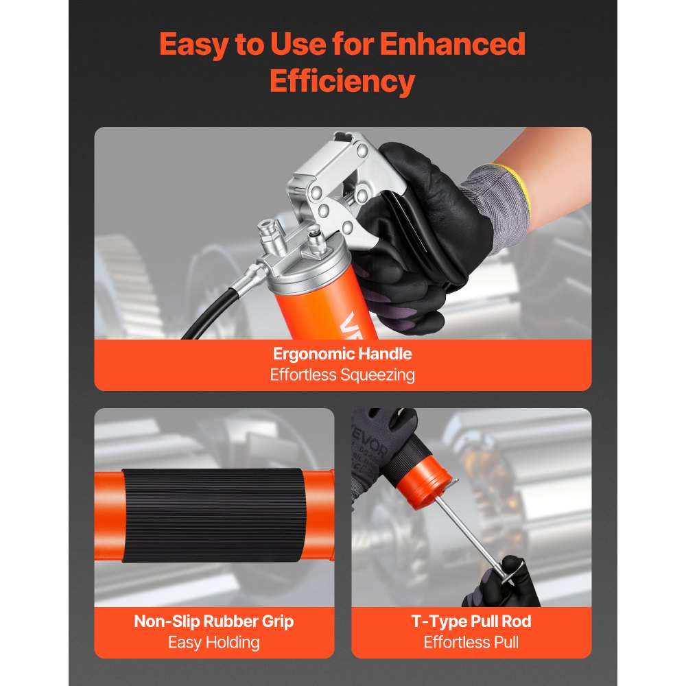 VEVOR Grease Gun, 8000 PSI High Pressure, Heavy Duty Pistol Grip Grease Gun Kit with 0.4 L Capacity, Includes 46 cm Flex Hose, 1 Extension Rigid Pipe and 1 Sharp Type Nozzle for Automotive, Marine