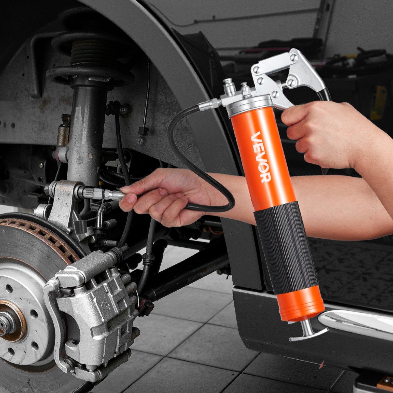 VEVOR Grease Gun, 8000 PSI High Pressure, Heavy Duty Pistol Grip Grease Gun Kit with 0.4 L Capacity, Includes 46 cm Flex Hose, 1 Extension Rigid Pipe and 1 Sharp Type Nozzle for Automotive, Marine