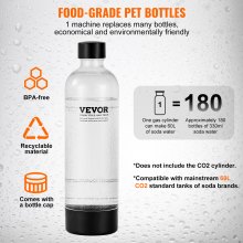 Výrobník perlivé vody VEVOR, stroj na výrobu sody pro domácí sycení oxidem uhličitým, Startovací sada Seltzer Water s 1l PET lahví bez BPA, kompatibilní s běžnou šroubovací 60l lahví CO2 (není součástí dodávky), černá