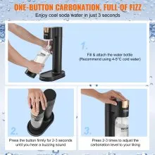 VEVOR Sparkling Water Maker, Soda Maker Machine for Home Carbonating, Seltzer Water Starter Kit with BPA free 1L PET Bottle, Compatible with Mainstream Screw-in 60L CO2 Cylinder(NOT Included), Black