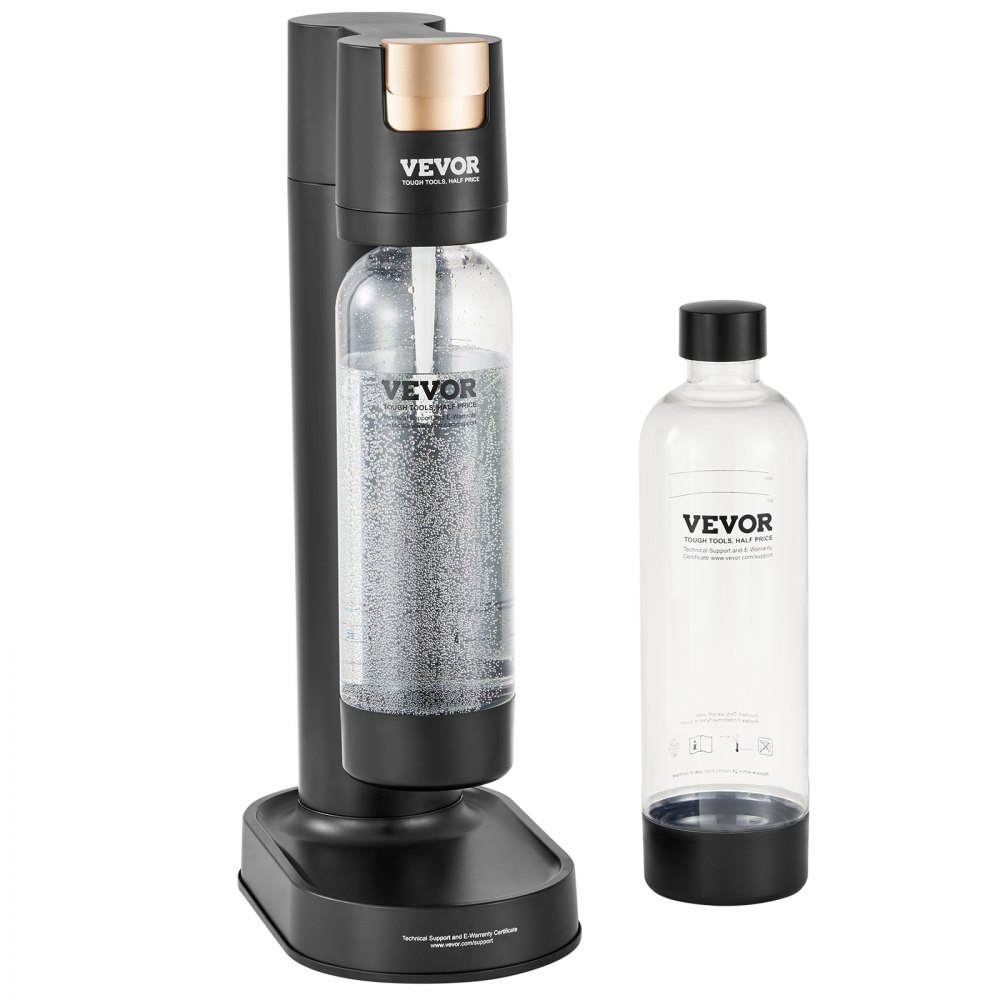 VEVOR sparkling water maker with a black finish, featuring a bottle of carbonated water and an extra bottle.