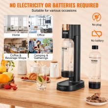VEVOR Sparkling Water Maker, Soda Maker Machine for Home Carbonating, Seltzer Water Starter Kit with 2 BPA-free 1L PET Bottles, Compatible with Mainstream Screw-in 60L CO2 Cylinder(NOT Included) Black