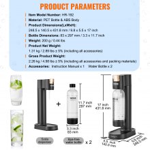 VEVOR Sparkling Water Maker, Soda Maker Machine for Home Carbonating, Seltzer Water Starter Kit with 2 BPA-free 1L PET Bottles, Compatible with Mainstream Screw-in 60L CO2 Cylinder(NOT Included) Black