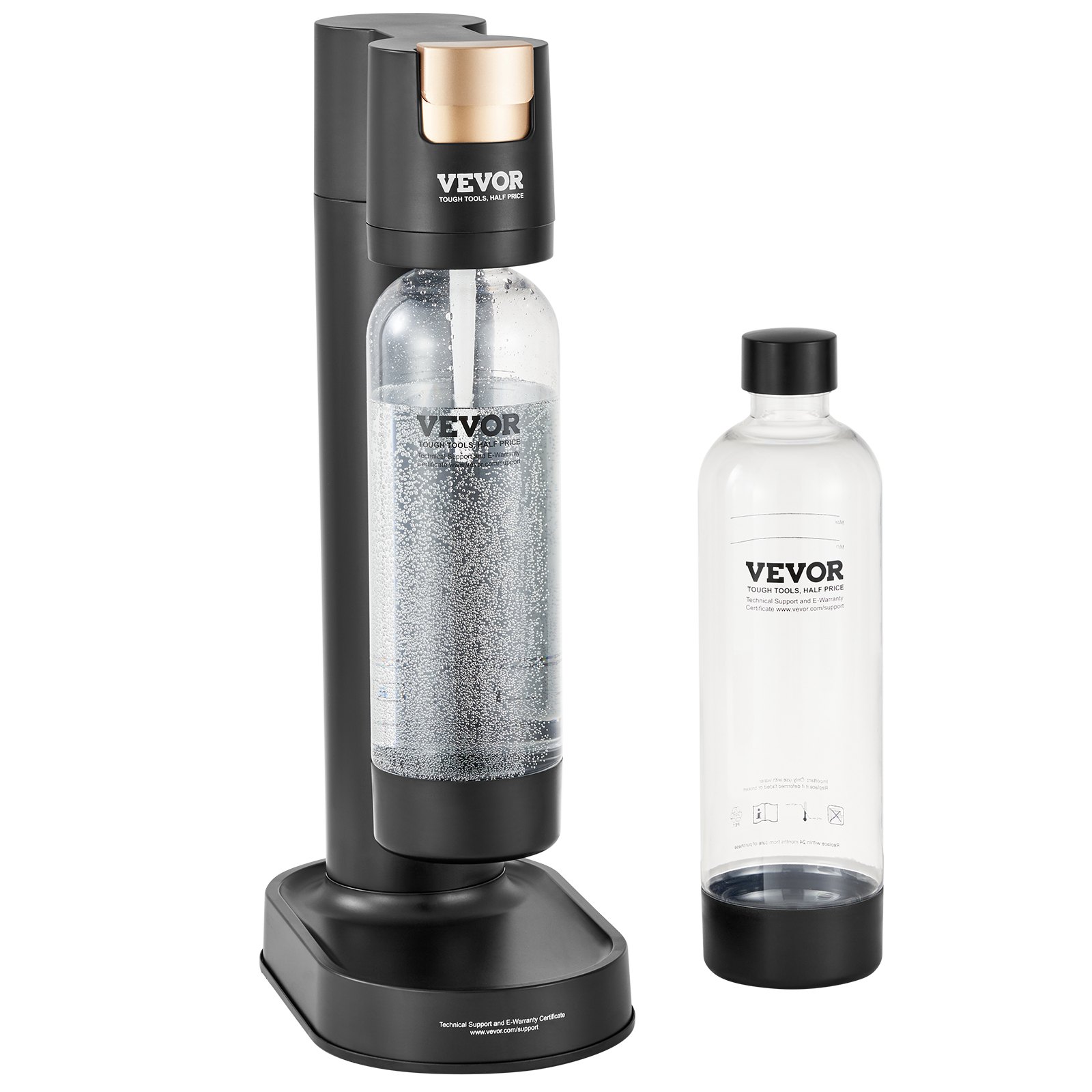 VEVOR sparkling water maker with a black finish, featuring a bottle of carbonated water and an extra bottle.