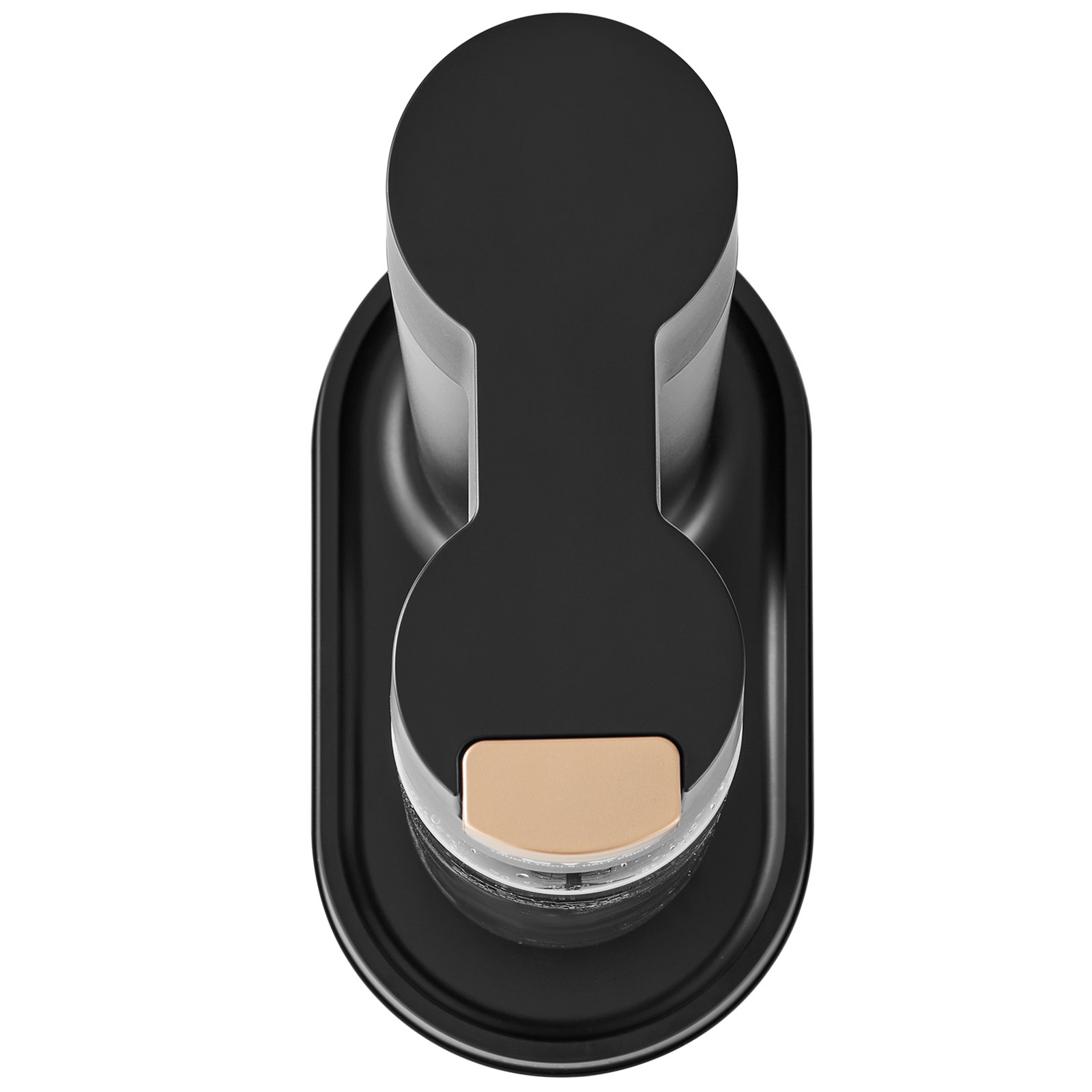 top view of sleek black VEVOR sparkling water maker with gold accent and minimalist design.