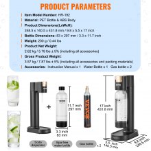 VEVOR Sparkling Water Maker, Soda Maker Machine for Home Carbonating, Seltzer Water Starter Kit with BPA-free 1L PET Bottle, 2 CO2 Cylinders, Compatible with Mainstream Screw-in 60L CO2 Cylinder